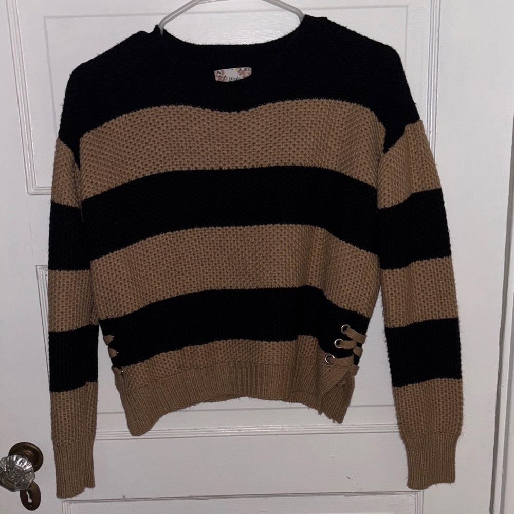 Pink Republic Black and Tan Striped Sweater
